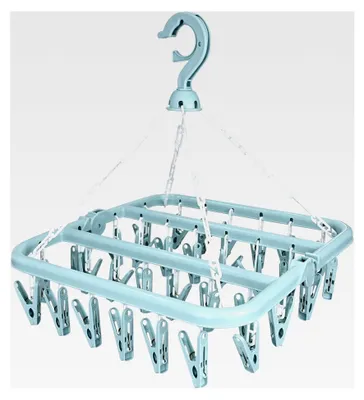 Produktbild von Sockentrockner Wäscheständer mit 32 Clips, faltbarer und winddichter Aufhänger für Socken und Unterwäsche, geeignet für Babykleidung und kleine Wäscheartikel (Blau)