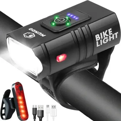 Obrázek produktu pro MUNDO® Výkonné cyklistické světlo přední a zadní – LED CREE T6, USB nabíjení, voděodolné, sada 6+4 režimy