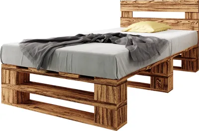 Produktbild von sunnypillow Palettenbett M2 aus Holz 90 x 200 cm mit Kopfteil und Lattenrost Stabiles Seniorenbett Kinderbett Jugendbett Gästebett erhöhtes Einzelbett Bettgestell Futonbett Komforthöhe Geflammt
