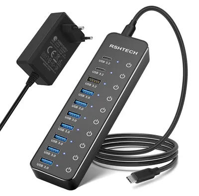 Immagine prodotto di Hub USB 3.2 attivo con alimentazione – 10 porte, 3 x 10 Gbps USB 3.2 e 7 x 5 Gbps USB 3.0