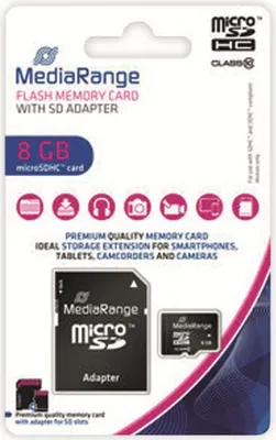 Produktbild von MediaRange SD MicroSD Card 8GB SD CL.10 inkl. Adapter