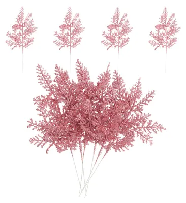 Künstliche Tannenzweige, 10 Stück, 25,5 cm, Glitzer, rosa