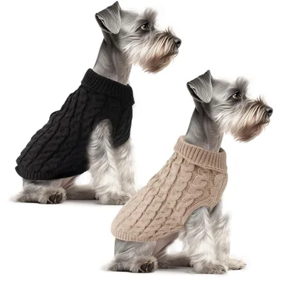 Immagine prodotto di Due maglioncini per cani e gatti di piccola taglia, caldi, con colletto alto, beige e neri, taglia M