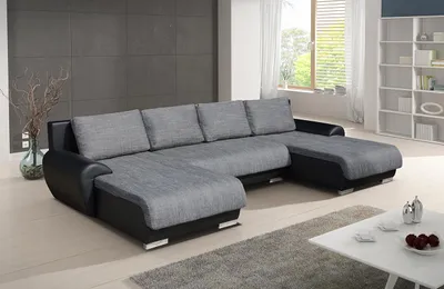 Produktbild von Wohnlandschaft Otis - Big Sofa, Eckcouch, Ecksofa, Couch mit Schlaffunktion und Bettkasten, U-Sofa, U-Form (Schwarz + Grau (Madryt 1100 + Berlin 01))