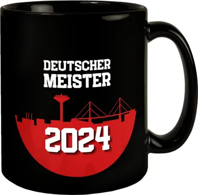 Produktbild von Leverkusen Tasse in Schwarz mit Spruch Deutscher Meister 2024