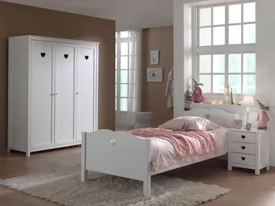 Produktbild von Einzelbett Nachtkonsole und Kleiderschrank Set Amori MDF Weiß