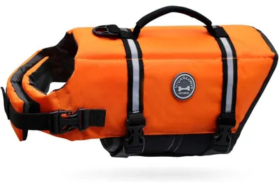 Image de Gilet de sauvetage pour chien, tissu ripstop, aide à la flottabilité, gilet de sauvetage, couleur orange néon, tour de poitrine de 43 à 53 cm