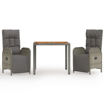 Obrázok produktu pre vidaXL 3-dielny záhradný jedálenský set s vankúšmi Grey Poly Rattan