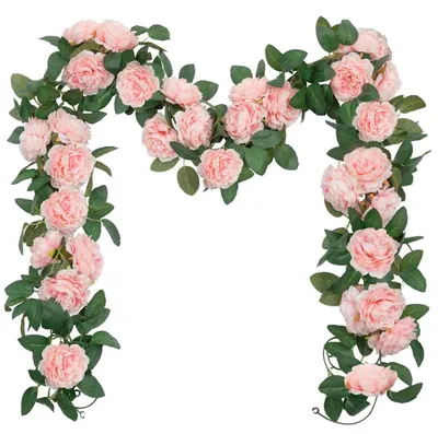 Produktbild von Rosengirlande 3 Stück 6,0 m Rosa Künstlich Seidenblumen Pfingstrosen Hängend Rebe für Deko