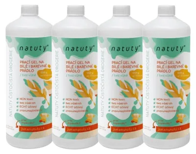 Imagen del producto de Natuty, gel para la ropa, apto para prendas blancas y de color, sin perfume, 1 litro. Paquete económico de 4 unidades