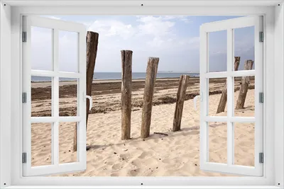 Produktbild von Wallario Outdoor-Poster für Garten oder Balkon 61 x 91,50 cm: Sandstrand mit Holzpfählen am Atlantischen Ozean