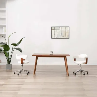 Produktbild von The Living Store Esszimmerstuhl Drehbar Weiß Bugholz und Kunstleder
