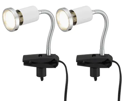 Produktbild von 2er Set LED Tischleuchte, flexibel, Metall, weiß, H 14 cm