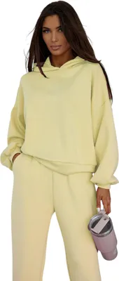 Produktbild von Jogginganzug Damen Trainingsset OVERSIZE – Hoodie & Jogginghose bequem Gelb/S/M