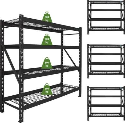 Produktbild von 4x Schwerlastregal Enno 180x190x60 cm 3200 kg Stahl Stecksystem 4 Gitterböden Lagerregal Pickregal
