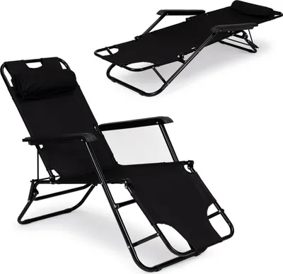 Image de Transat de jardin avec repose-tête, design pliable, noir