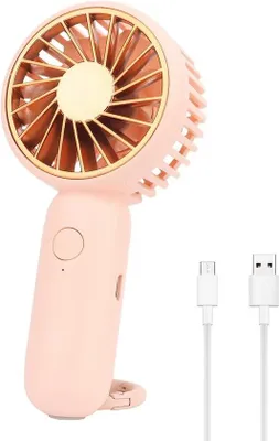 Immagine prodotto di Mini ventilatore portatile USB, ricaricabile, 3 velocità, silenzioso, ideale per campeggio, ufficio, sport e viaggi, rosa