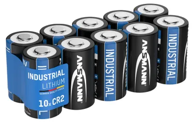 A pack of ANSMANN Lithium CR2 batteries.