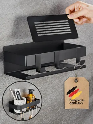 Produktbild von DEKAZIA® Duschablage Edelstahl Schwarz - Selbstklebendes Duschregal ohne Bohren mit Rostfreiem Material, Herausnehmbarem Boden und Starker Klebefläche