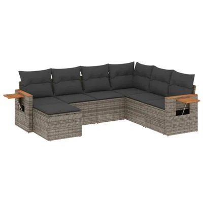 Produktbild von vidaXL 7-tlg. Garten-Sofagarnitur mit Kissen Grau Poly Rattan
