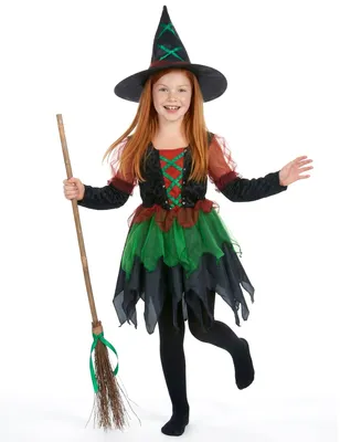 Produktbild von Hexenkostüm für Mädchen schwarz-rot-grün L 10-12 Jahre (130-140 cm)