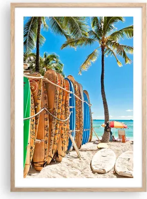 Produktbild von Gerahmtes Poster - Rahmen in heller Eiche - Board Surfen Strand - 50x70 cm - Wand Bild - Wanddeko - Wandbilder - Wandposter - Bilderrahmen - Bilder - Kunstdruck - Wandbild - P2NPA50x70-4165