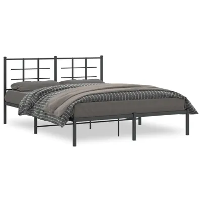 Image de vidaXL Cadre de lit avec tête de lit en métal noir 160x200 cm