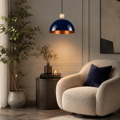Produktbild von Opviq, Moderne Pendelleuchte Navy Blau, Metallkörper, Ø40 cm, E27 | 100% Melamin