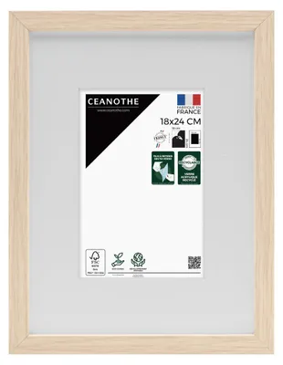 Image de CEANOTHE Cadre photo en bois, finition naturelle, 18x24 cm