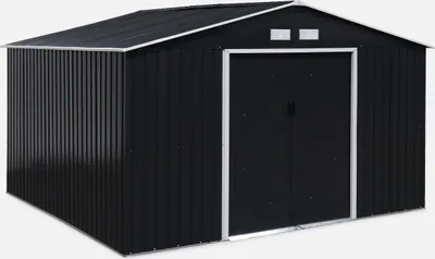 Produktbild von sweeek Gartenschuppen Metall Anthrazit, Außen 340x319x210cm, Nutzfläche 10,1m², mit 2 Schiebetüren und verschließbar