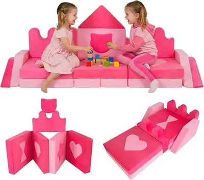 Imagen del producto de Sofá infantil de 14 piezas con forma de corona, sofá modular para juegos fabricado en espuma con funda desmontable, sofá infantil para habitaciones infantiles, salas de juegos, sillón infantil para niños a partir de 3 años