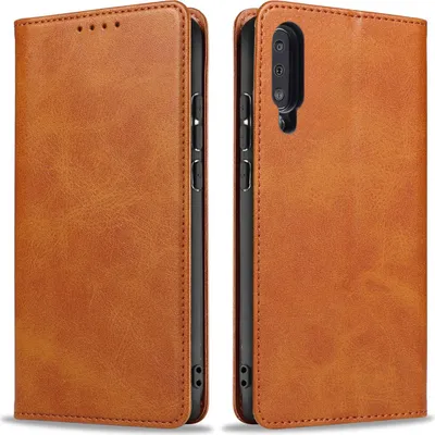 Produktbild von Handyhülle für Samsung Galaxy A50 Kunstleder Flip Cover Hülle Handytasche Case Kartenfach Farbe: Hellbraun