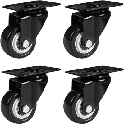 Produktbild von Mini-Lenkrollen 40 mm, 50 mm Rad mit Befestigungsplatte, Drehgelenk und Bremse, für Möbelwerkbank, 4 Stück