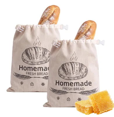 Produktbild von Bienenwachs Brotbeutel - 2er Set aus Baumwolle - Zur Frischhaltung von Brot - Wiederverwendbar