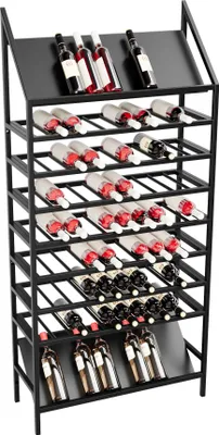 Produktbild von MetaloPro Weinregal Burgundy – Schwarzes Metall-Flaschenregal Für 90 Weinflaschen, Robustes Design, Ideal Für Küche, Keller Oder Bar – 170x80x30cm
