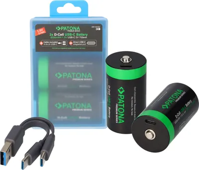 Produktbild von PATONA LR20 Mono D, Wiederaufladbarer Akku, LR20, Lithium, 2 Stück(e), 700 mAh, 61,3 mm