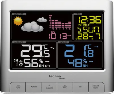 Obrázok produktu pre Technoline WS 6449, Strieborná, Vnútorný barometer, Vnútorný vlhkomer, Vnútorný teplomer, Vonkajší barometer, Vonkajší..., Barometer, Vlhkomer, Teplomer, °C, 433 MHz, Batérie