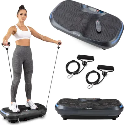 Produktbild von Gymtek® Vibrationsplatte Vibrotrainer - bis 150kg - 2x 500W Motoren, 12 Stufen, 2 Expanderbänder - Bluetooth, Fernbedienung, LCD, Lautsprecher