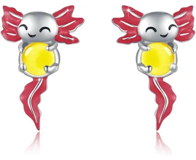 Productafbeelding van Axolotl oorbellen, zilver 925, met gele glazen steen, hypoallergeen