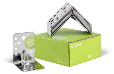 Zdjęcie produktu dla Alberts 848231 Łącznik kątowy do dużych obciążeń z żłobieniem, stal nierdzewna, 105 x 105 x 90 mm, zestaw 25 sztuk
