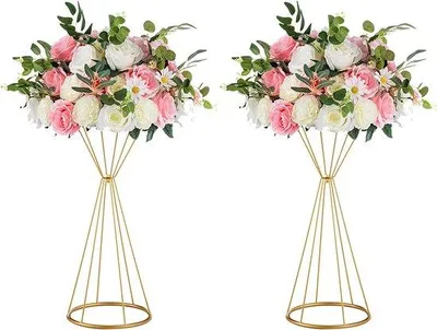 Immagine prodotto di Set di 2 portaoggetti a forma di fiori in metallo dorato, altezza 50 cm (diametro 21 cm) – centrotavola da matrimonio in acciaio inossidabile, vaso a tromba per decorazioni da tavolo ed eventi