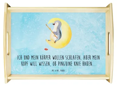Produktbild von Mr. & Mrs. Panda Bett-Tablett Pinguin Mond - Eisblau - Geschenk, Pinguine, Süßigkeiten, Angel, Tablett, Spruch, sofatablett, Servierplatte Holz, Sofa, Servier, Neugierig