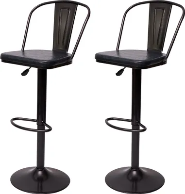 Image de lot de 2 tabourets de bar HWC-H10a, tabouret de bar, hauteur réglable pivotant Industrial similicuir métal ~ gris vintage