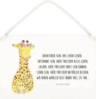 Produktbild von Mr. & Mrs. Panda Wandbild Holz Giraffe Blumenkranz DIN A5 - Weiß - Geschenk, wandhänger, Schild, Afrika, Türschild, holzbild, kleine aufmerksamkeit, wandtafel, Freundin