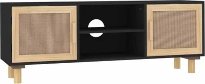 Produktbild von vidaXL TV-Schrank Schwarz 105x30x40 cm Massivholz Kiefer Natur-Rattan