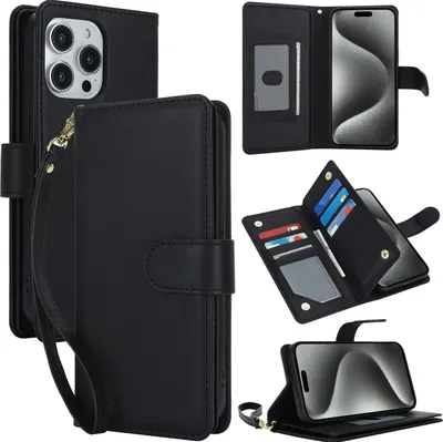 Produktbild von Mobigear Wallet iPhone 15 Pro Hülle Klapphülle Geldbörse - Schwarz