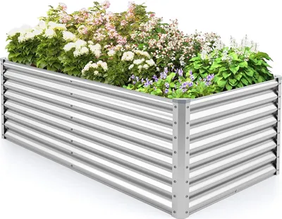 Produktbild von GOPLUS erhöhtes Gartenbeet aus Metall, Pflanzkasten mit Wellplatte und offenem Boden für den Außenbereich, Pflanzgefäße, 180 x 95 x 60 cm, Silber
