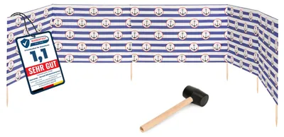 Produktbild von Garronda Strand Windschutz Sichtschutz 6m lang plus Gummihammer GAEX001 (Streifen/Anker-2, 6 m)