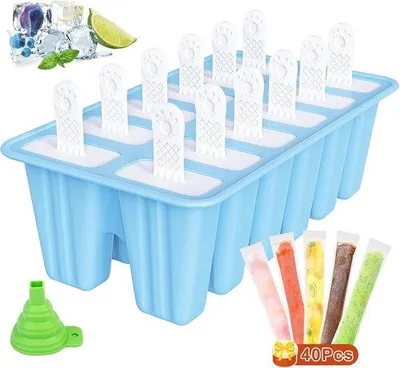 Image de Moules à glace, lot de 12, en silicone, sans BPA, réutilisables, avec bâtonnets