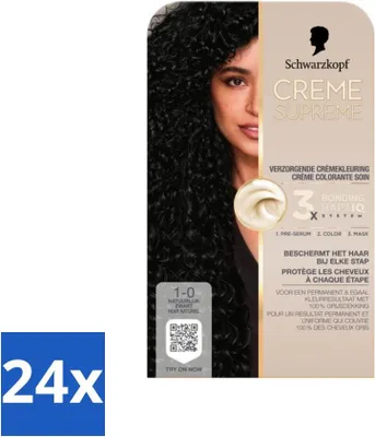 Image de Schwarzkopf - Coloration pour cheveux - Crème Suprême 1-0 - Noir Naturel - 245g - pack avantage - 24 pièces